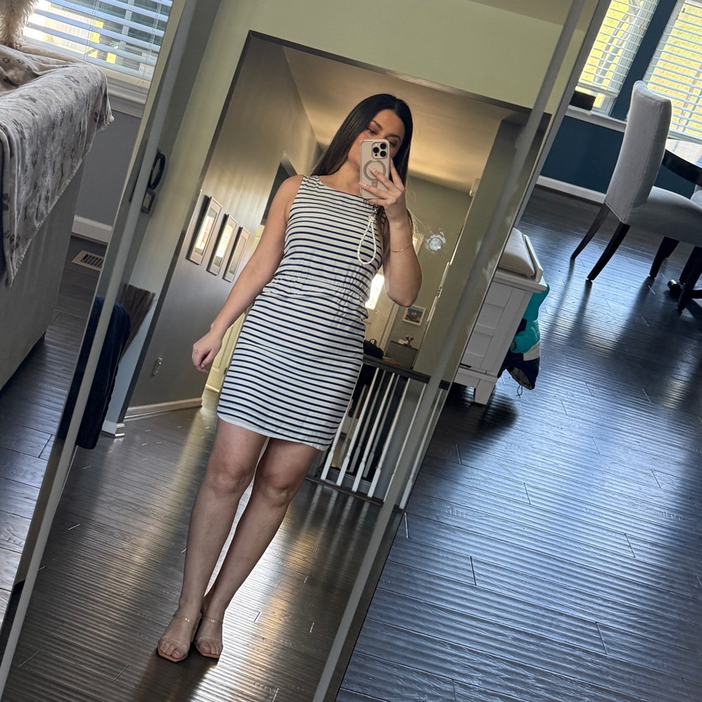 100% silk J. Crew Black and White Striped Sleeveless Dress